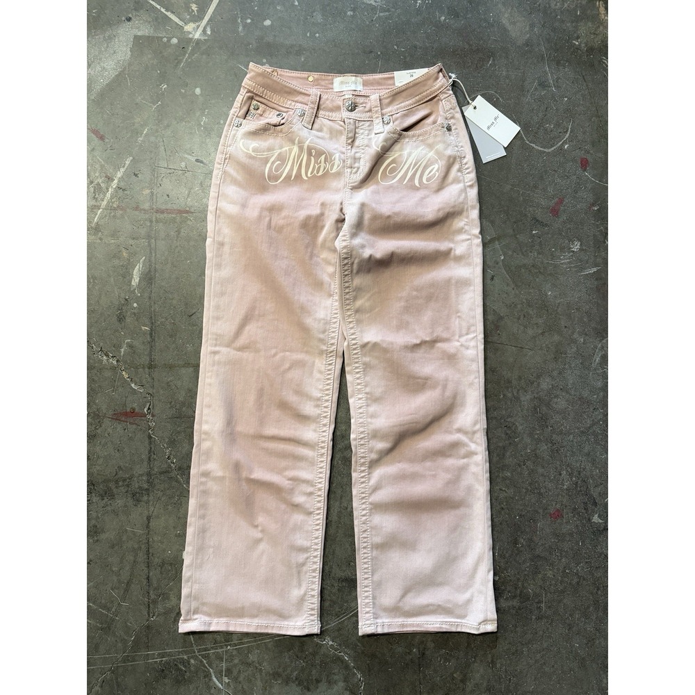 NWT Miss Me Big Print Jeans 26 x 30 Pink Mid-Rise Slim Wide Embellished Pockets